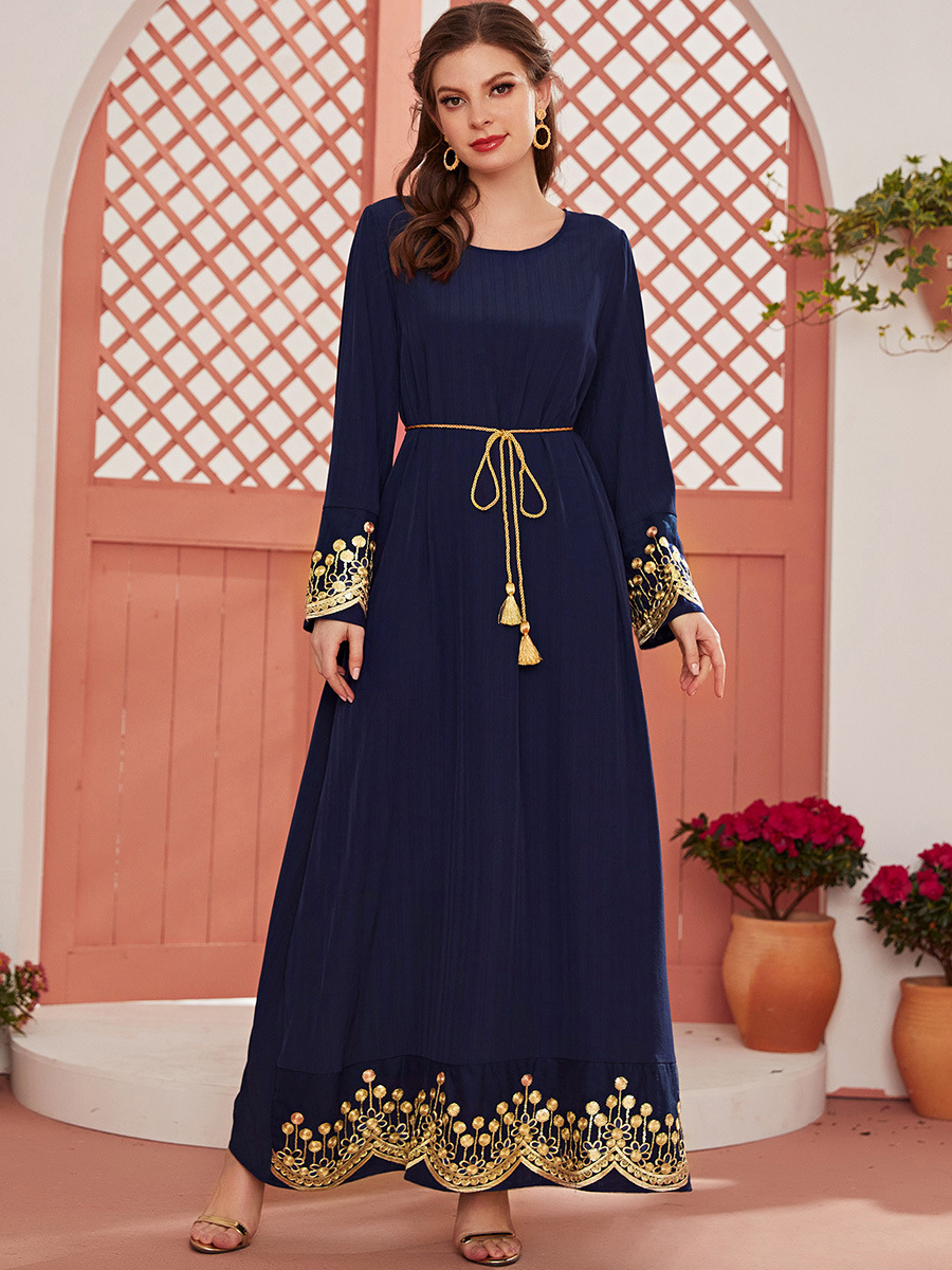 Gold Embroidered Abaya (Blue) - Hijactive